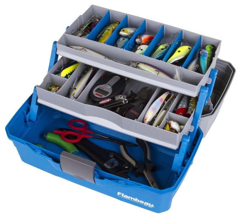 Flambeau Outdoors 6382TB 2-Tray Tackle Box - Classic Fishing Lure Storage Organizer, Medium Portable Tackle Box, 15 Tray Compartments, Blue/Gray - Image 5